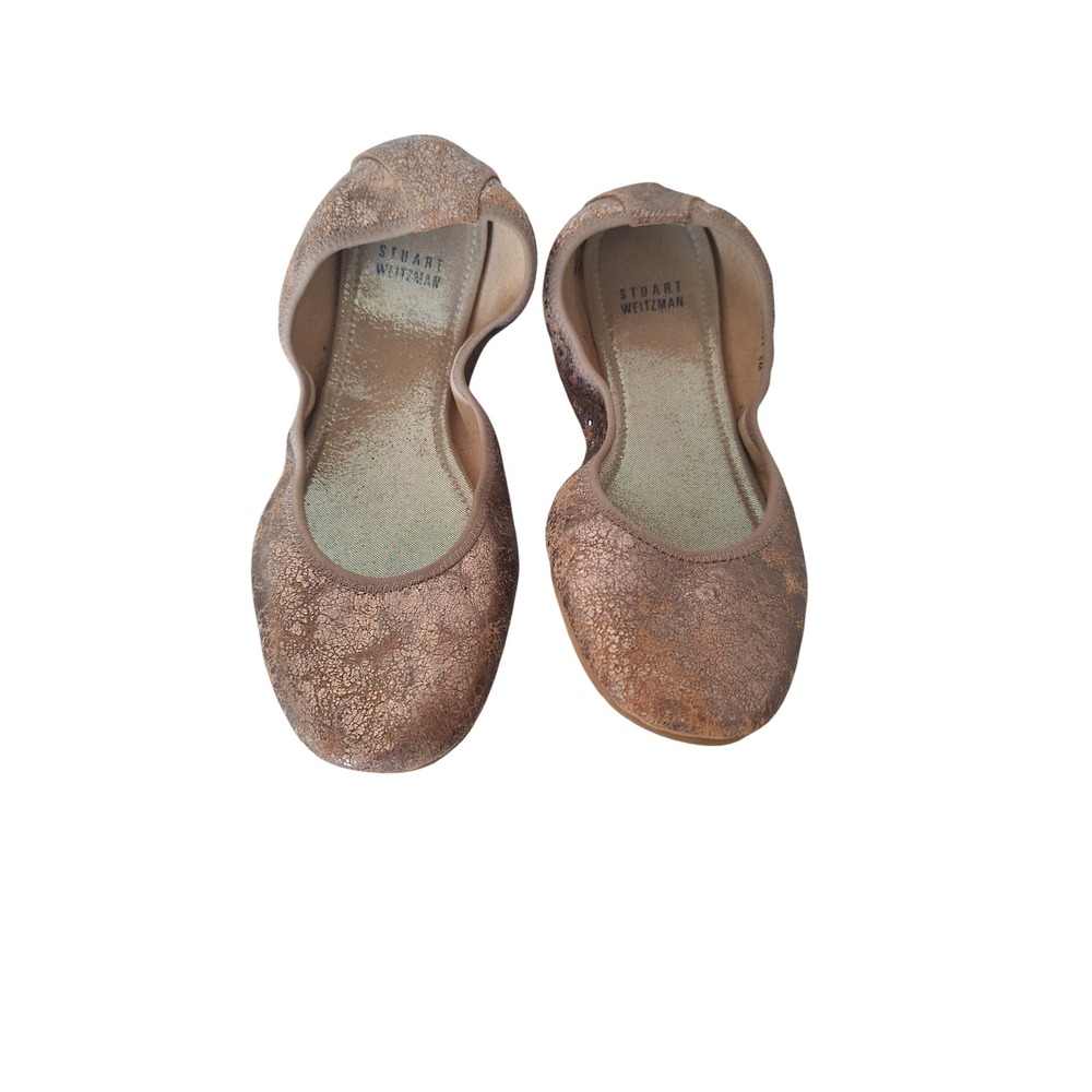 Stuart Weitzman Womens Bronze Metallic Crackled Leather Ballet Flats U275822 8M